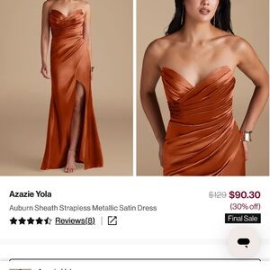 Azazie Strapless Metallic Satin Dress in Burnt Orange